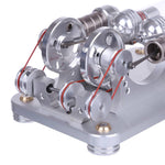 Hot Air Stirling Engine 2-Cylinder LED Flywheels Education Toy Electricity Power Generator - stirlingkit