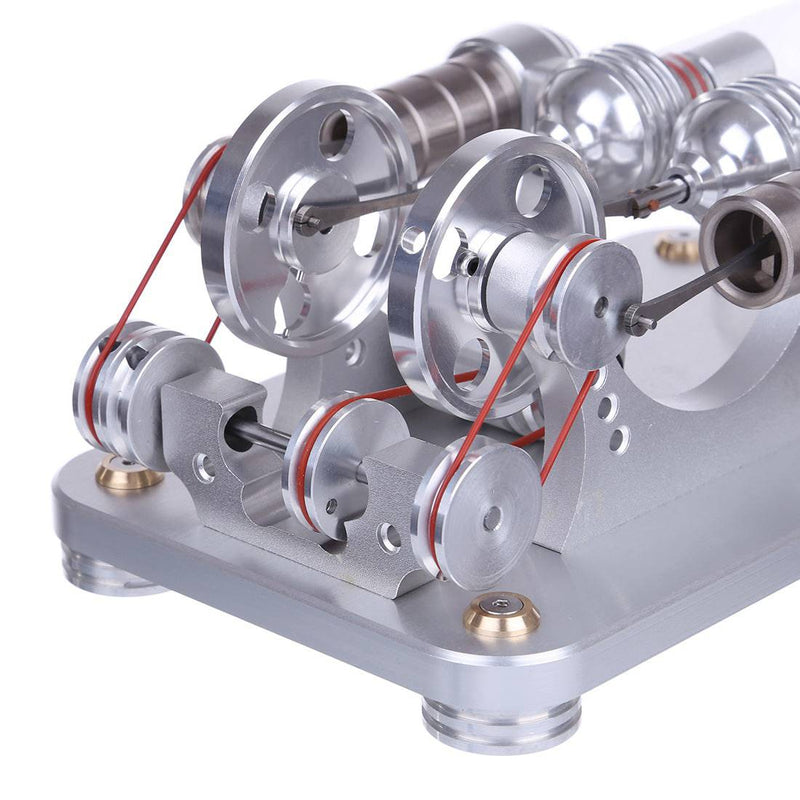 Hot Air Stirling Engine 2-Cylinder LED Flywheels Education Toy Electricity Power Generator - stirlingkit