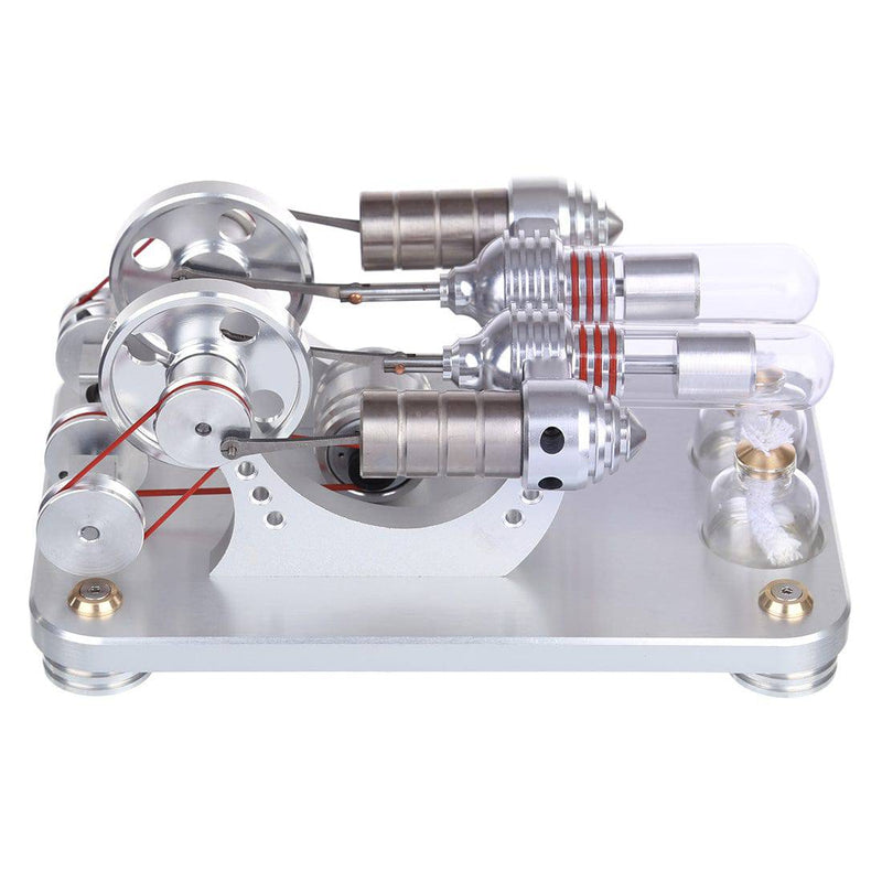 Hot Air Stirling Engine 2-Cylinder LED Flywheels Education Toy Electricity Power Generator - stirlingkit