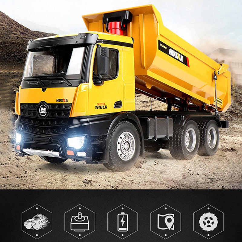 Huina 1/14 2.4G 10CH RC Alloy  Engineering DumpTruck Transportation Vehicle Model with Lighting Sound Effect - stirlingkit