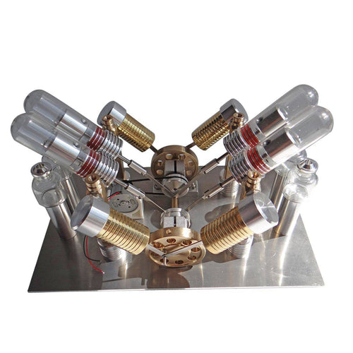 Stirling Engine Kit V-shape 4-Cylinder V4 Parallel Micro External Combustion Engine Model - stirlingkit