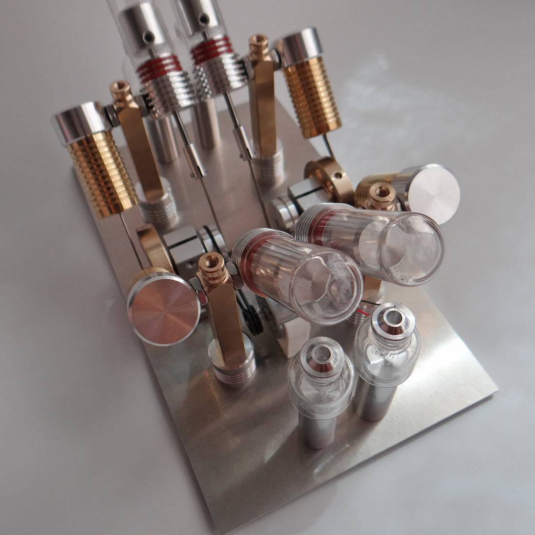 Stirling Engine Kit V-shape 4-Cylinder V4 Parallel Micro External Combustion Engine Model - stirlingkit