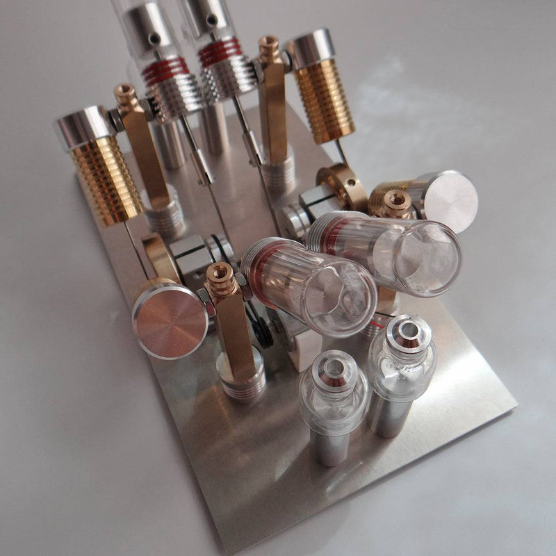 Stirling Engine Kit V-shape 4-Cylinder V4 Parallel Micro External Combustion Engine Model - stirlingkit