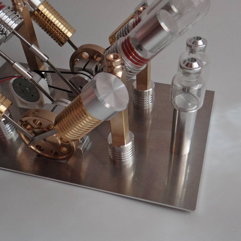 Stirling Engine Kit V-shape 4-Cylinder V4 Parallel Micro External Combustion Engine Model - stirlingkit