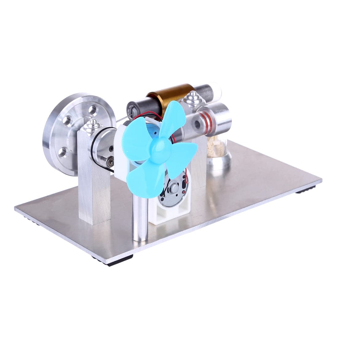 All Metal Mini Hot Air Stirling Engine Motor Model Educational Toy Kits with Fan and Bulb - stirlingkit