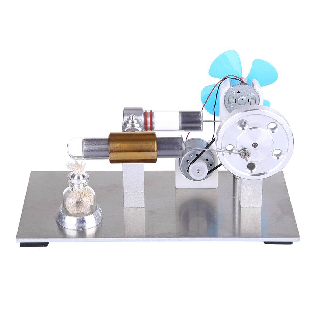 All Metal Mini Hot Air Stirling Engine Motor Model Educational Toy Kits with Fan and Bulb - stirlingkit