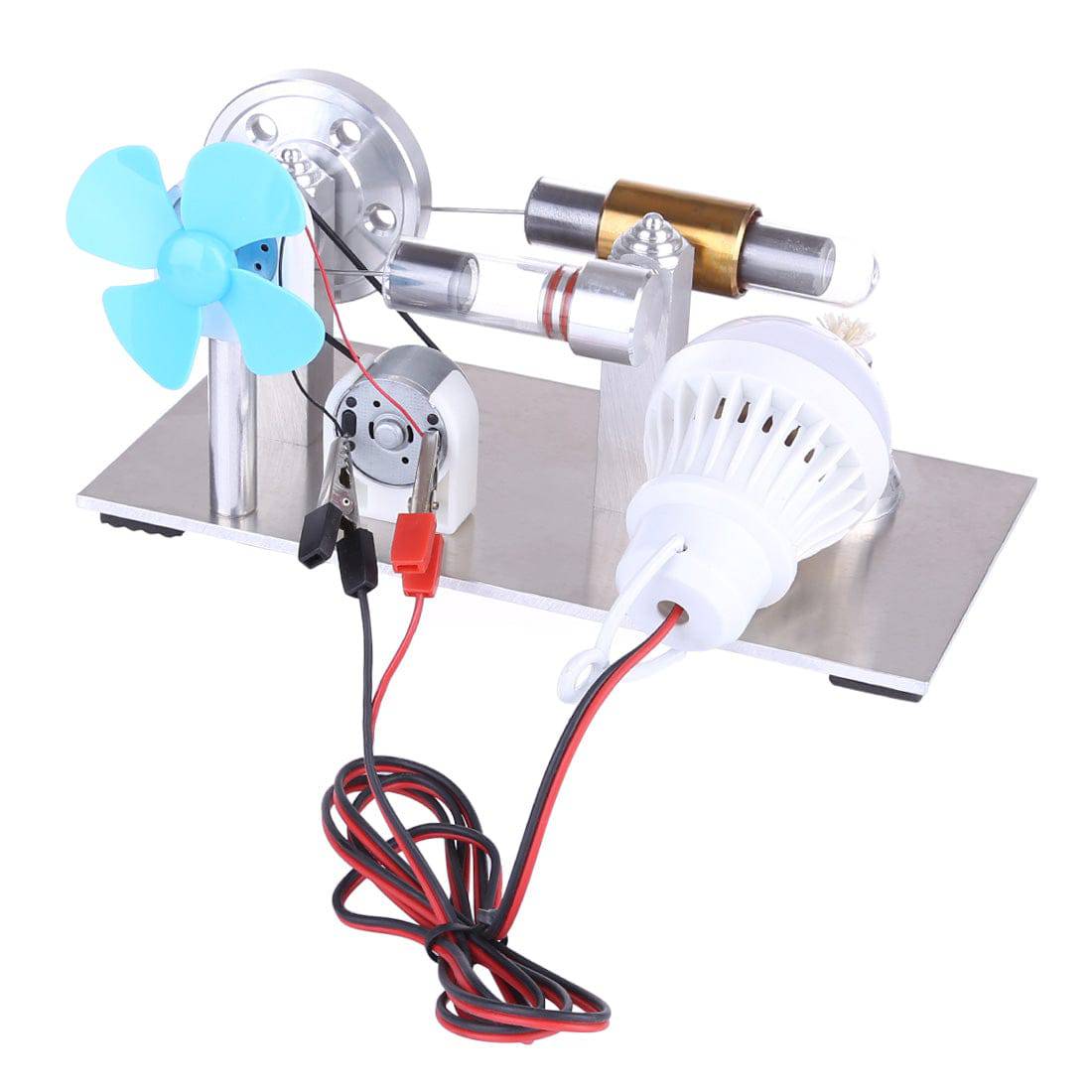 All Metal Mini Hot Air Stirling Engine Motor Model Educational Toy Kits with Fan and Bulb - stirlingkit