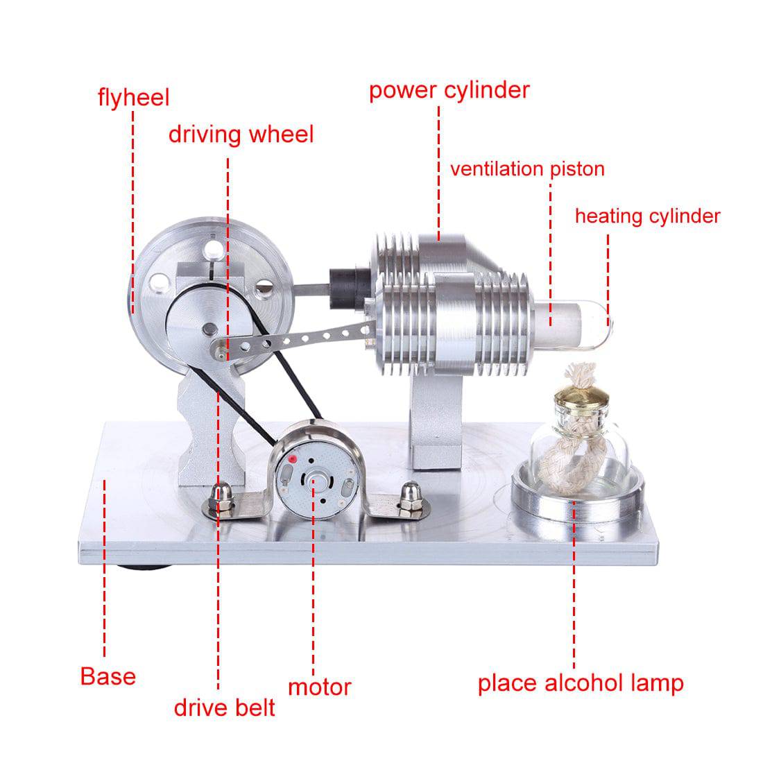 Double Cyclinder Stirling Engine Generator Model Science Experiment Steam Toy - stirlingkit