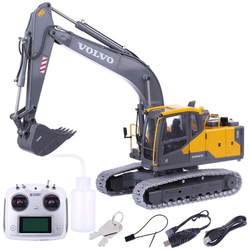 E111-003 1/14 2.4G Remote Control Hydraulic Excavator Engineering Construction Vehicle Model Toy - RTR Version Yellow - stirlingkit