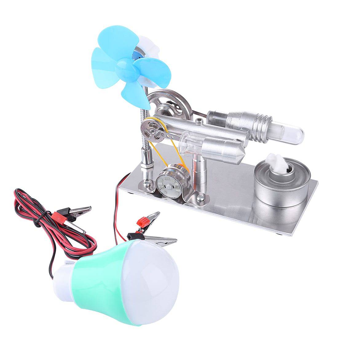 Stirling Engine Kit Single Air Stirling Engine Motor Engine Model Toy with Bulb and Fan - stirlingkit
