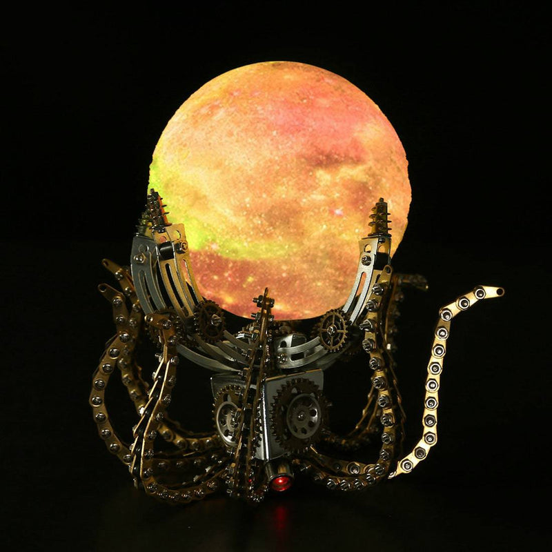 1060PCS Steampunk Mechanical Octopus Metal Model Kits with Jupiter Moon Lamp - stirlingkit