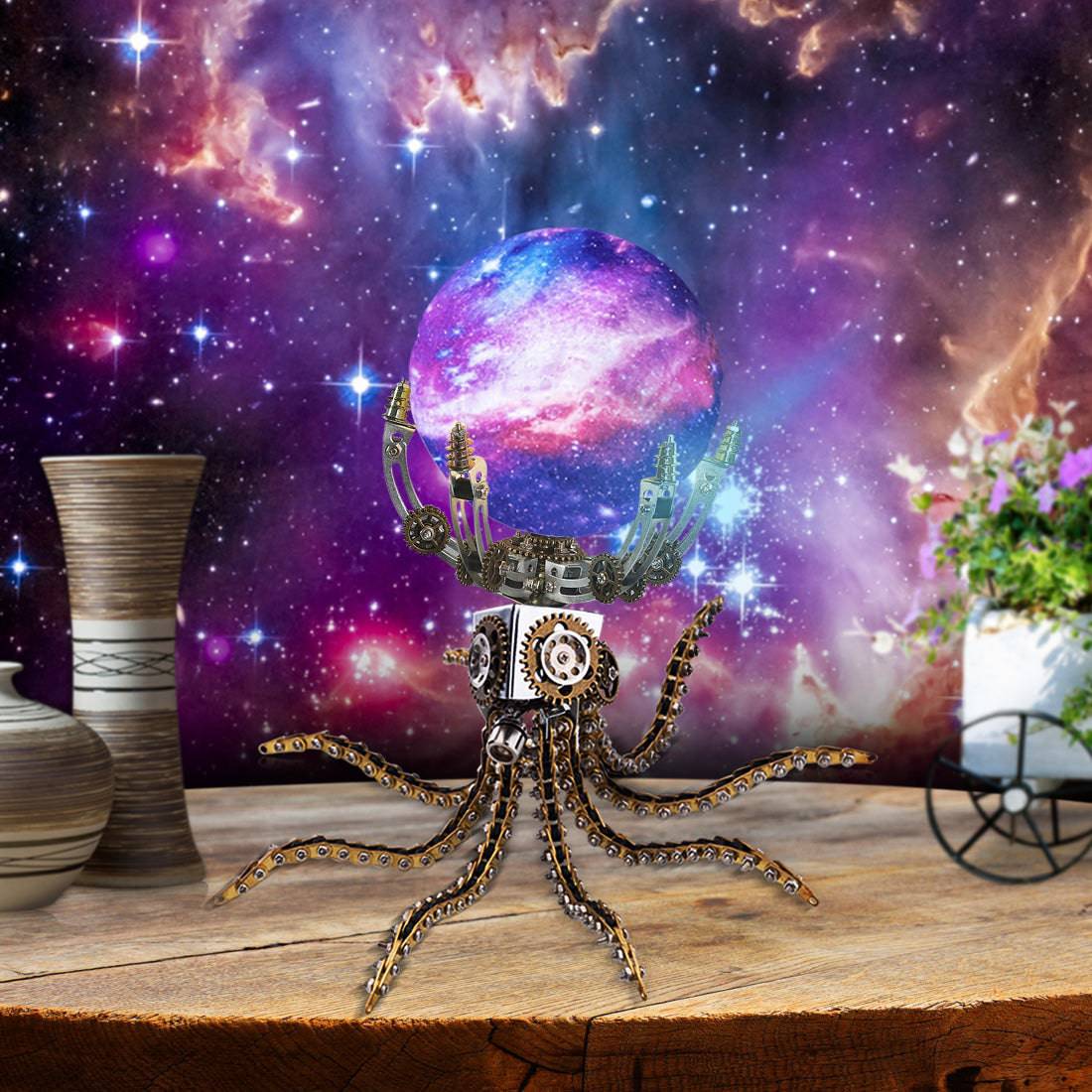 1060PCS Steampunk Mechanical Octopus Metal Model Kits with Jupiter Moon Lamp - stirlingkit