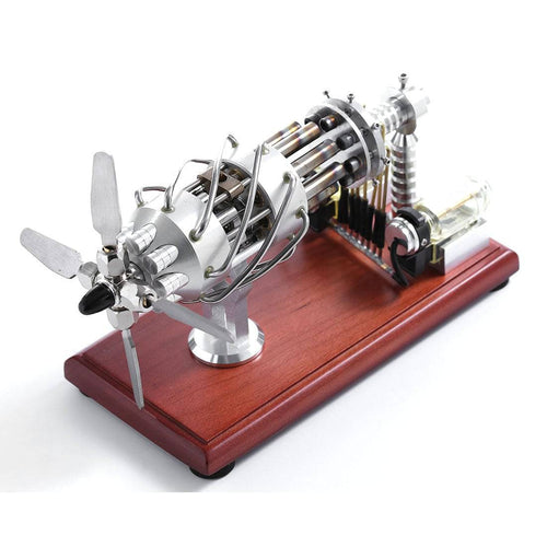 Newest Version 16 Cylinder Dual Fuel Bottle Hot Air Motor Generator Creative Stirling Engine Model Toy - stirlingkit