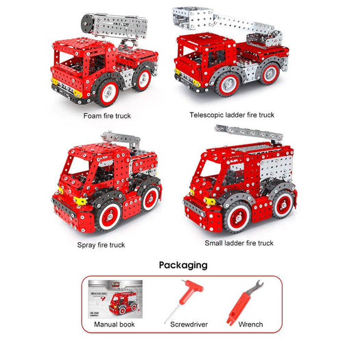 1375PCS+ DIY Metal Assembly Fire Trucks Exquisite Four-Piece Educational Toy Gift - stirlingkit