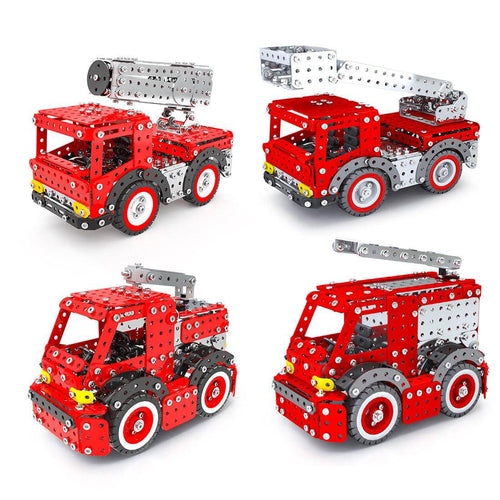 1375PCS+ DIY Metal Assembly Fire Trucks Exquisite Four-Piece Educational Toy Gift - stirlingkit