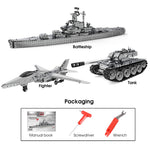 2493PCS+ DIY metal Assembly Educational Toy For Land, Sea And Air (Battleship + Tank + Fighter) - stirlingkit