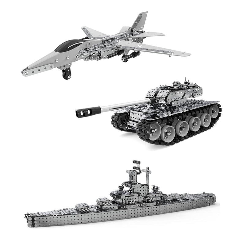 2493PCS+ DIY metal Assembly Educational Toy For Land, Sea And Air (Battleship + Tank + Fighter) - stirlingkit