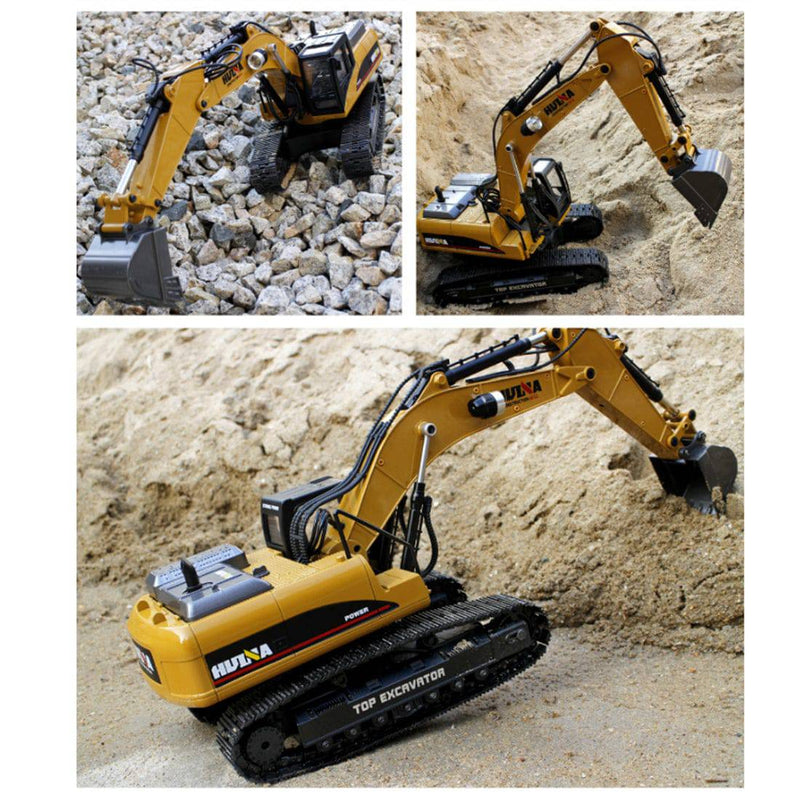 Huina 1/14 3-in-1 Engineering Construction Vehicle Crusher Timber Grab Truck 2.4G RC Simulation Excavator Toy with Smoke LED Light Effect - stirlingkit