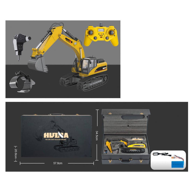 Huina 1/14 3-in-1 Engineering Construction Vehicle Crusher Timber Grab Truck 2.4G RC Simulation Excavator Toy with Smoke LED Light Effect - stirlingkit