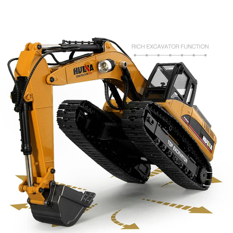 Huina 1/14 3-in-1 Engineering Construction Vehicle Crusher Timber Grab Truck 2.4G RC Simulation Excavator Toy with Smoke LED Light Effect - stirlingkit