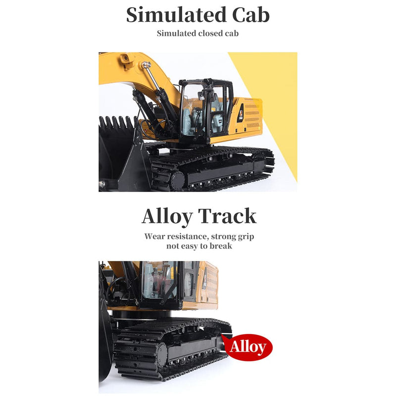 Huina 1/16 2.4G All Alloy Simulation Engineering Hydraulic Drive RC Excavator Grab Vehicle Car Model - stirlingkit