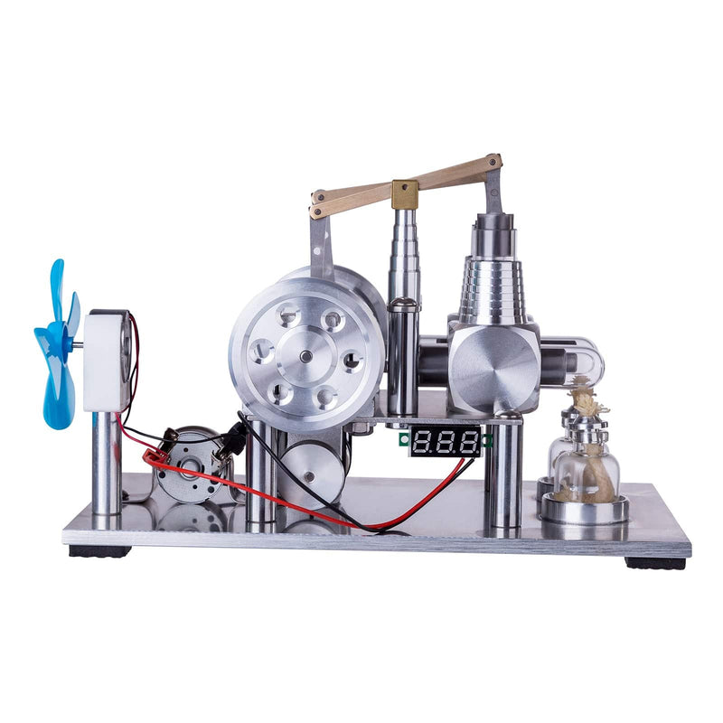 2 Cylinders Hot Air Balance Type Generator Stirling Engine Model with Voltage Meter Bulb Fan Physical Experiment Educational Toy - stirlingkit