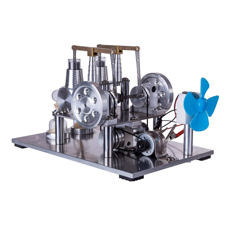 2 Cylinders Hot Air Balance Type Generator Stirling Engine Model with Voltage Meter Bulb Fan Physical Experiment Educational Toy - stirlingkit