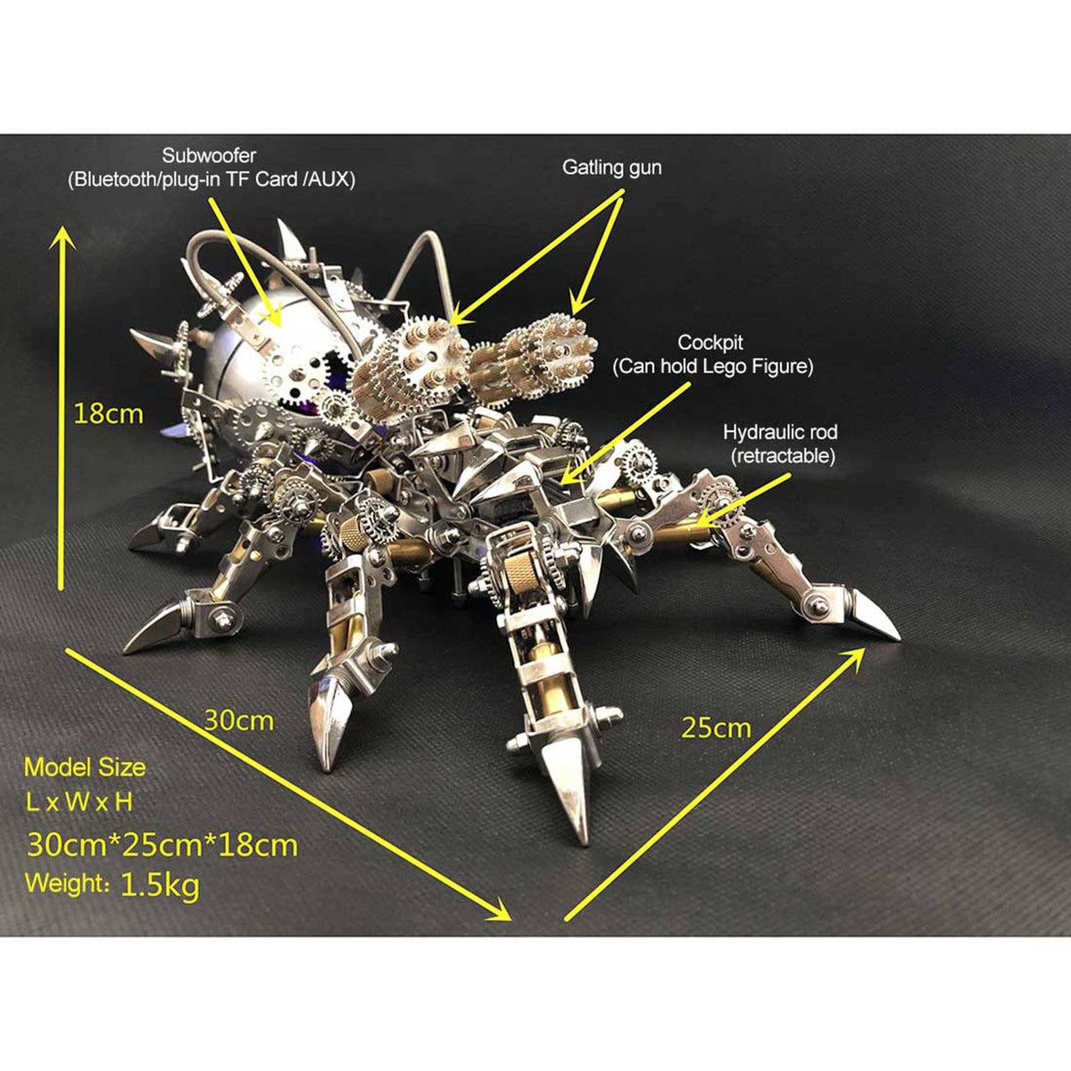 2-in-1 DIY Stainless Steel 3D Tarantula Scorpion Puzzle Model Kit with Black Speaker - stirlingkit