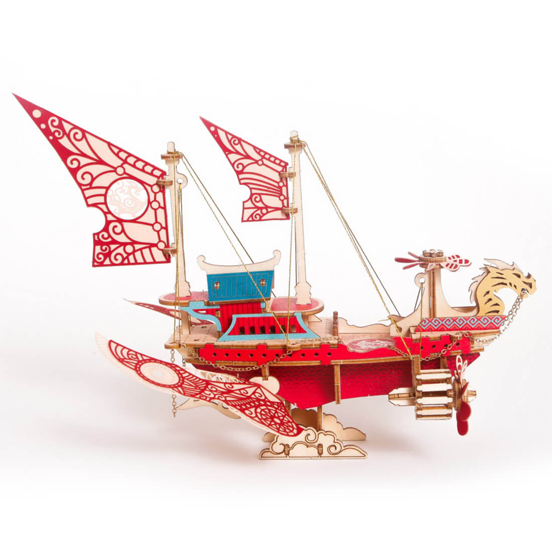 300+PCS DIY Fantasy Dragon Airship 3D Steampunk Wooden Puzzle Toy Model - stirlingkit