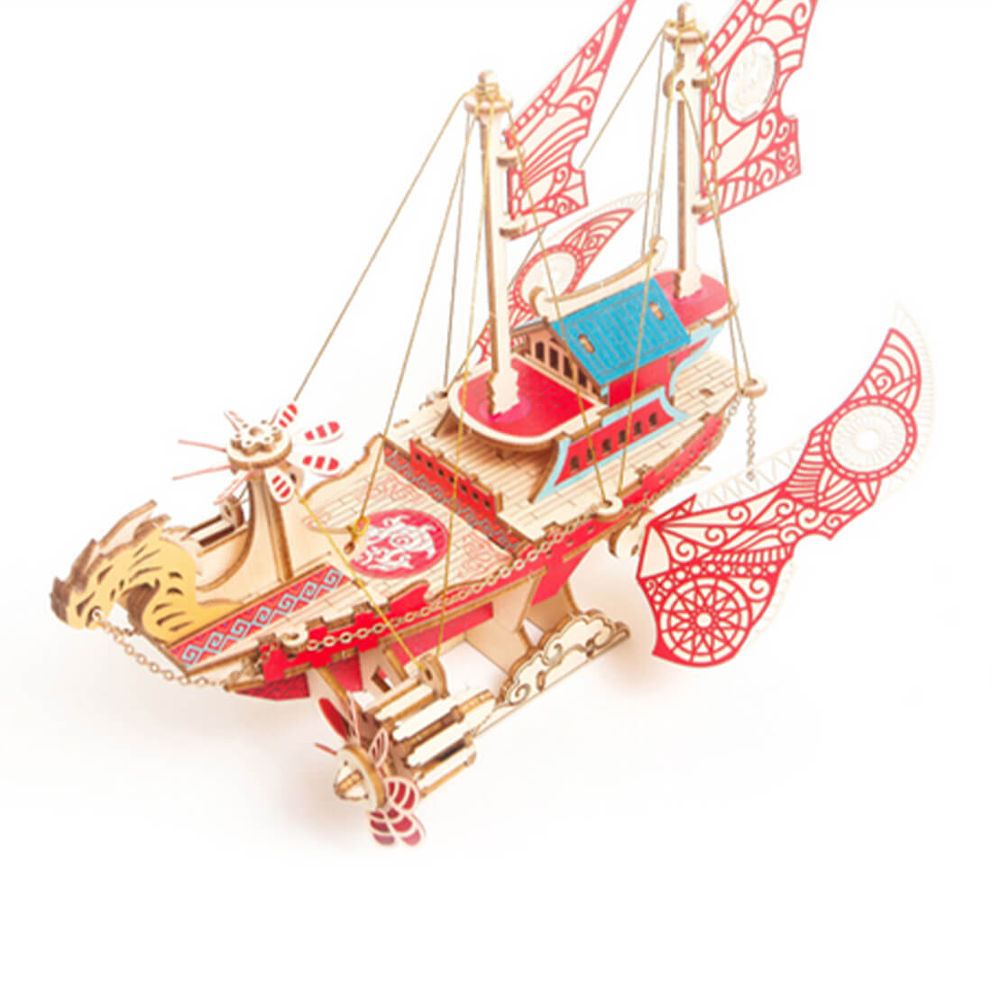 300+PCS DIY Fantasy Dragon Airship 3D Steampunk Wooden Puzzle Toy Model - stirlingkit