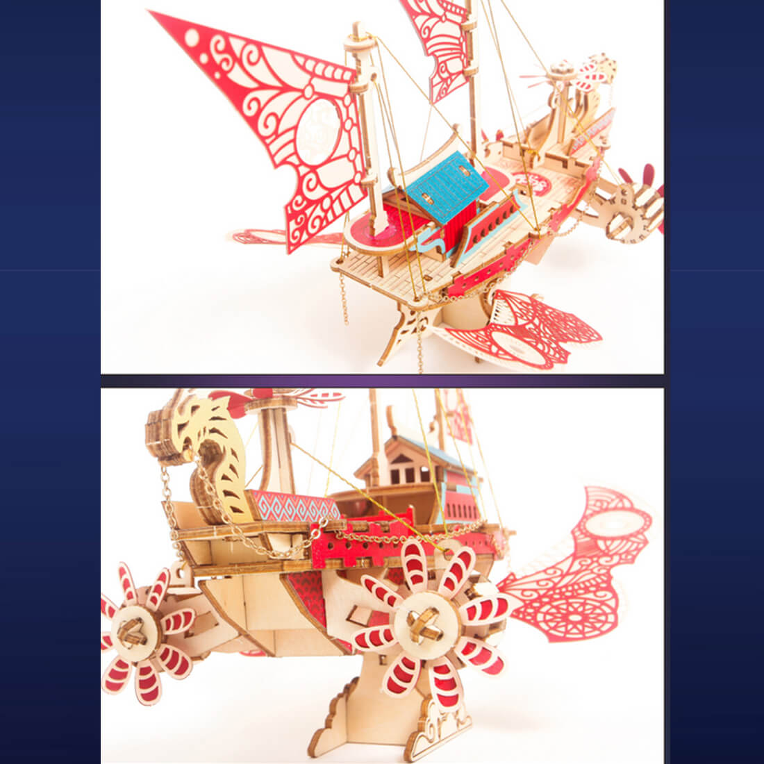 300+PCS DIY Fantasy Dragon Airship 3D Steampunk Wooden Puzzle Toy Model - stirlingkit