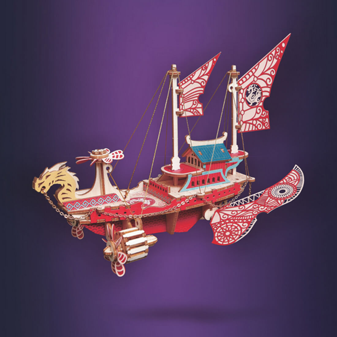 300+PCS DIY Fantasy Dragon Airship 3D Steampunk Wooden Puzzle Toy Model - stirlingkit