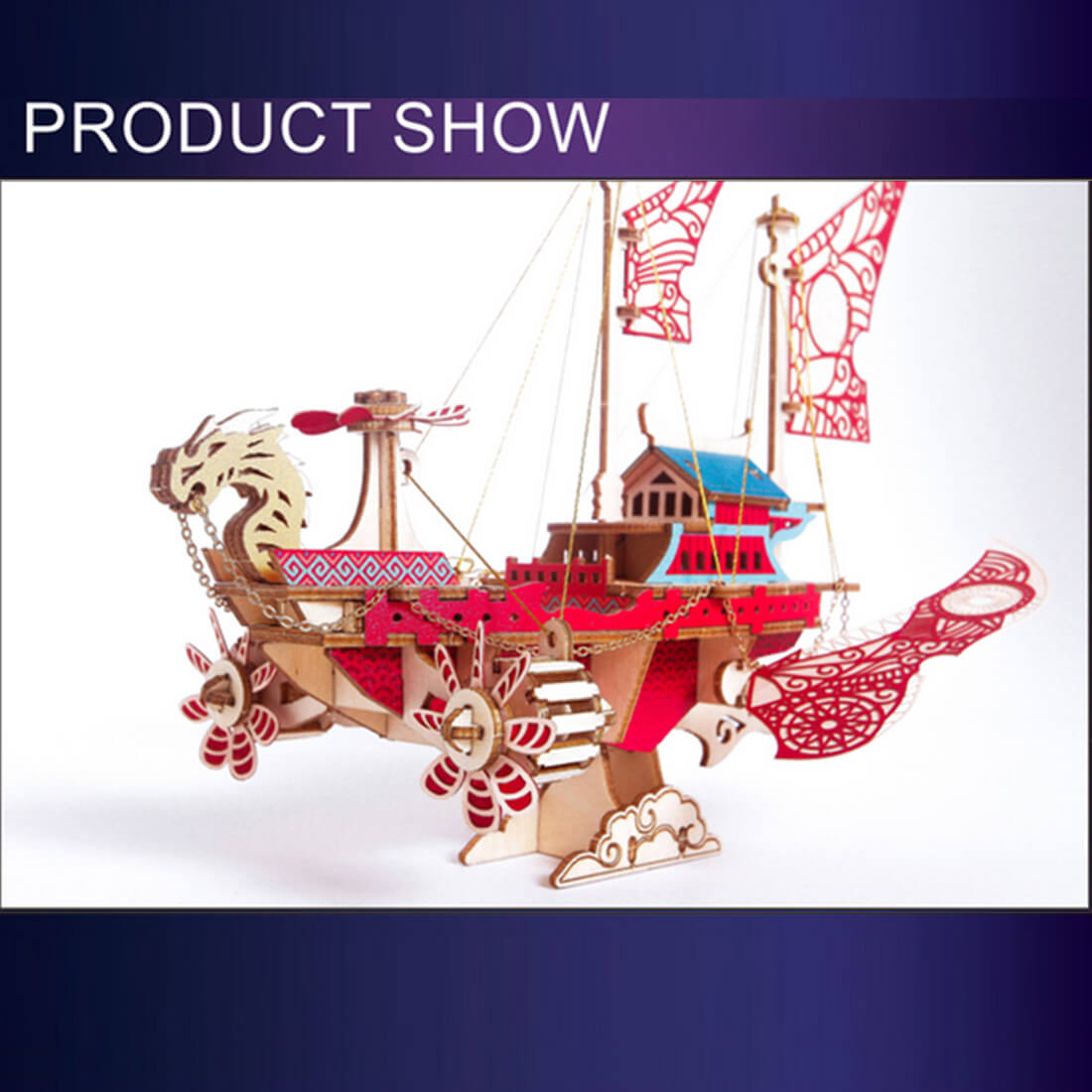 300+PCS DIY Fantasy Dragon Airship 3D Steampunk Wooden Puzzle Toy Model - stirlingkit