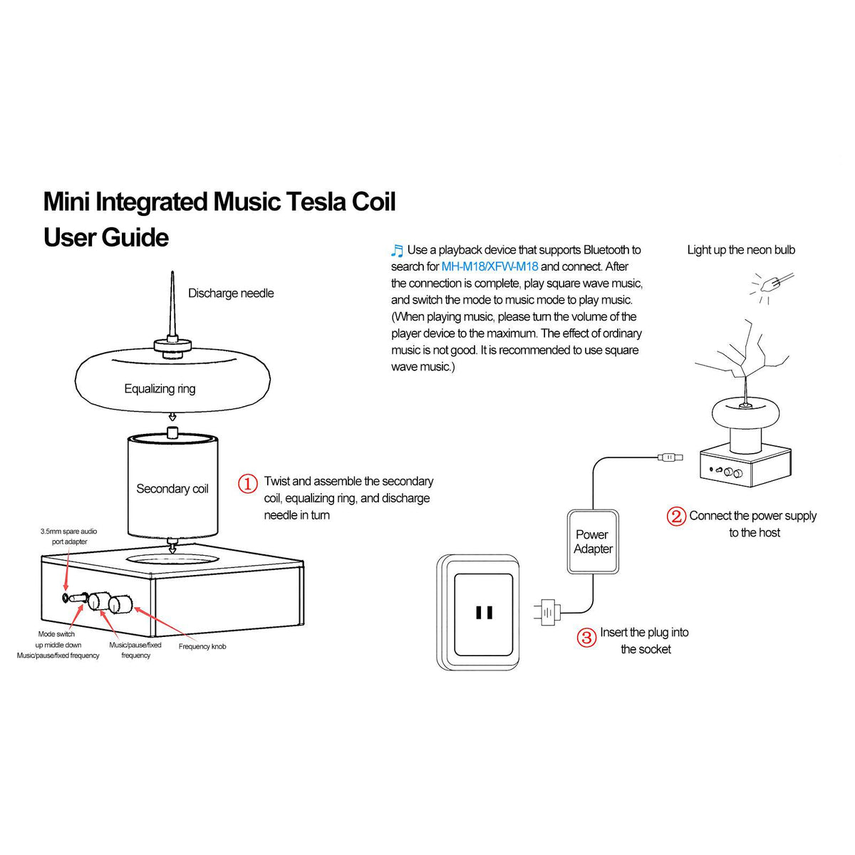 32v DC Bluetooth Square Wave Musical Tesla Coil with 20cm Arc - stirlingkit