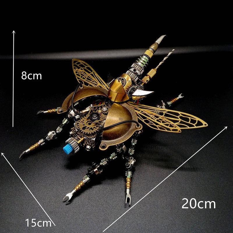 3D Metal DIY Rotatable Steampunk Beetle Insect Assembly Kit with Voice Control Light - stirlingkit