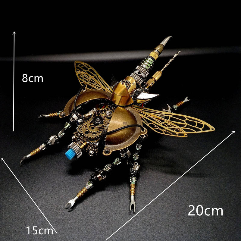 3D Metal DIY Rotatable Steampunk Beetle Insect Assembly Kit with Voice Control Light - stirlingkit