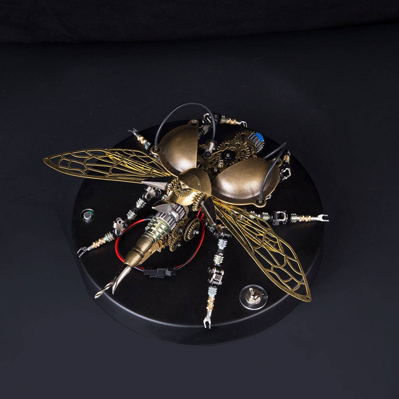 3D Metal DIY Rotatable Steampunk Beetle Insect Assembly Kit with Voice Control Light - stirlingkit