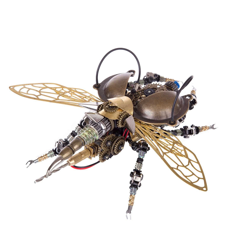 3D Metal DIY Rotatable Steampunk Beetle Insect Assembly Kit with Voice Control Light - stirlingkit