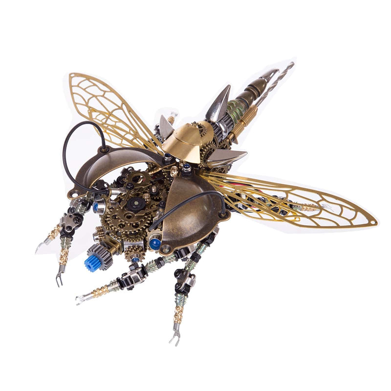 3D Metal DIY Rotatable Steampunk Beetle Insect Assembly Kit with Voice Control Light - stirlingkit