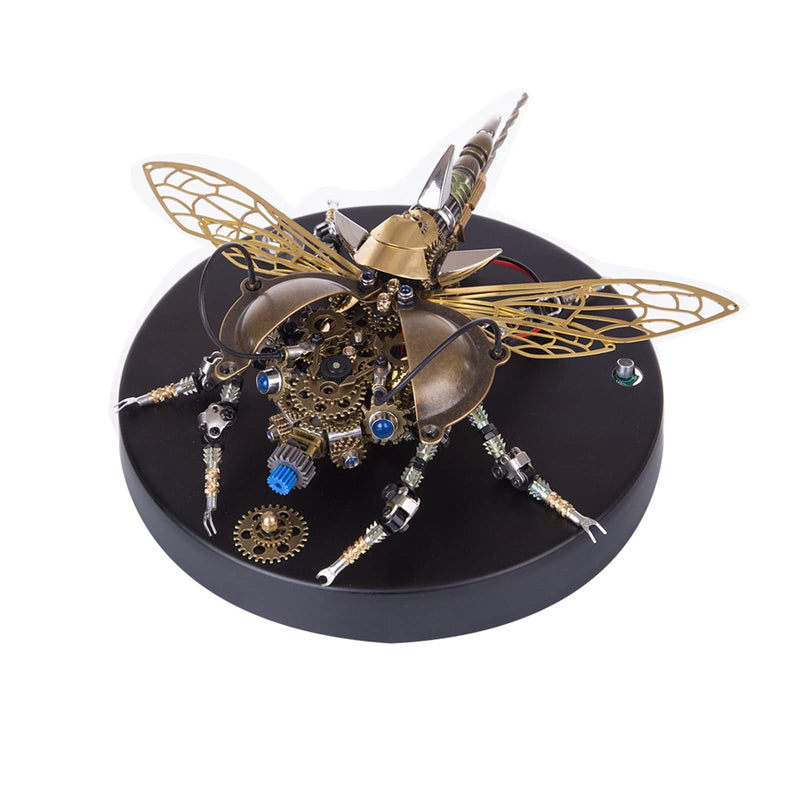 3D Metal DIY Rotatable Steampunk Beetle Insect Assembly Kit with Voice Control Light - stirlingkit