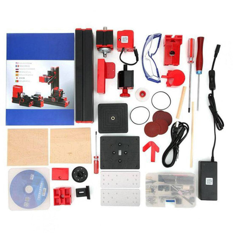 4 In 1 Micro Machine Tool Wire Saw Wood Lathe Sand Mill Handheld Machine Tool DIY Assembly Kit 100PCS+ - stirlingkit