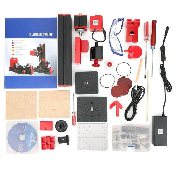 4 In 1 Micro Machine Tool Wire Saw Wood Lathe Sand Mill Handheld Machine Tool DIY Assembly Kit 100PCS+ - stirlingkit