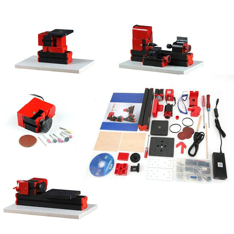 4 In 1 Micro Machine Tool Wire Saw Wood Lathe Sand Mill Handheld Machine Tool DIY Assembly Kit 100PCS+ - stirlingkit