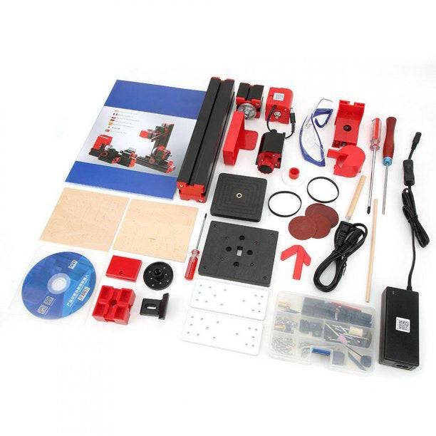 4 In 1 Micro Machine Tool Wire Saw Wood Lathe Sand Mill Handheld Machine Tool DIY Assembly Kit 100PCS+ - stirlingkit