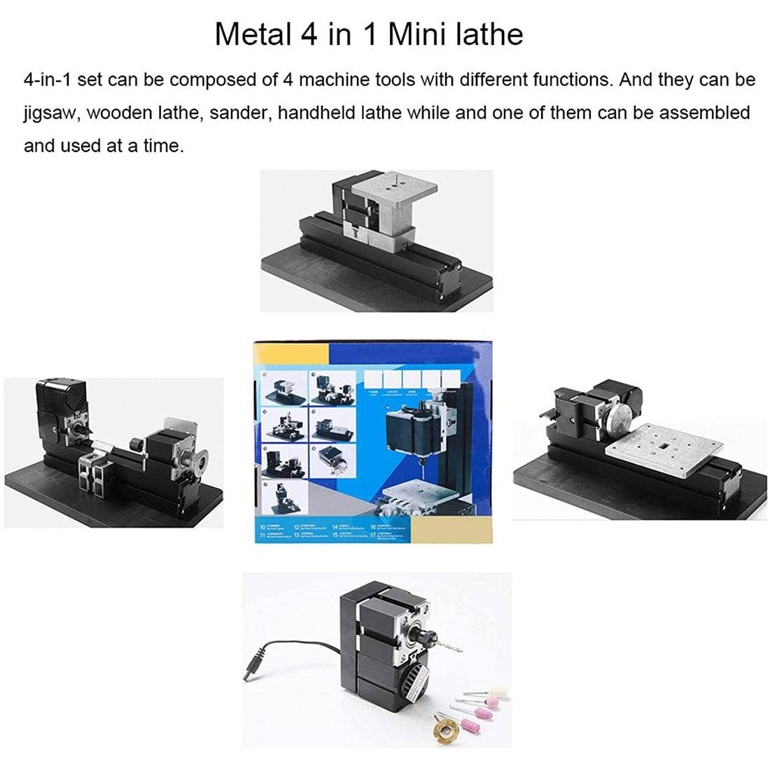4 In 1 Wire Saw Wood Lathe Sand Mill Handheld Micro Machine Tool DIY Assembly Kit 100PCS+ - stirlingkit