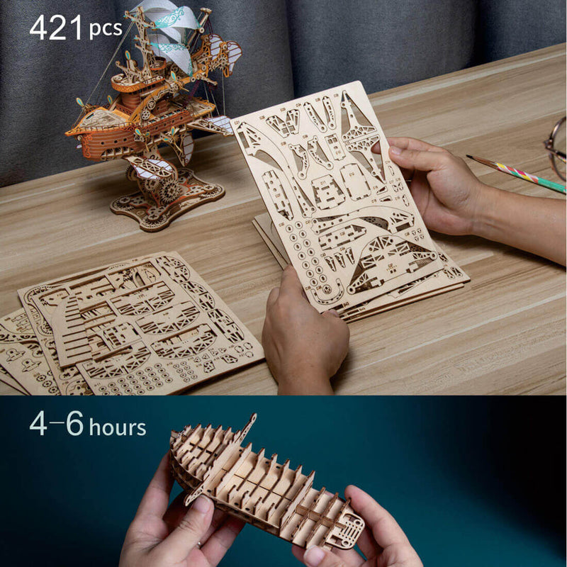 421PCS Steampunk Victorian Fantasy Spaceship Wooden Puzzle Toy - stirlingkit