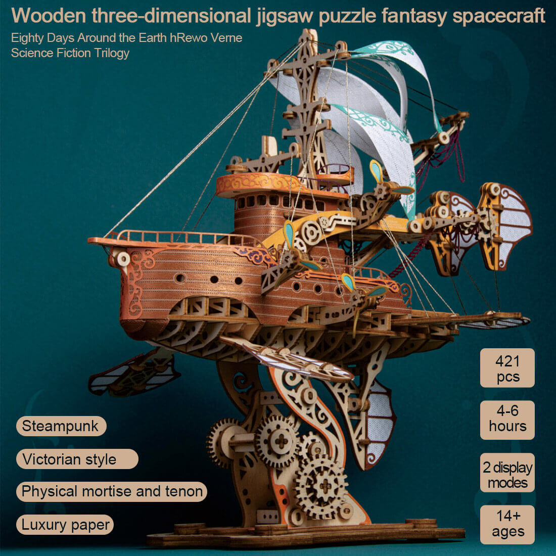 421PCS Steampunk Victorian Fantasy Spaceship Wooden Puzzle Toy - stirlingkit