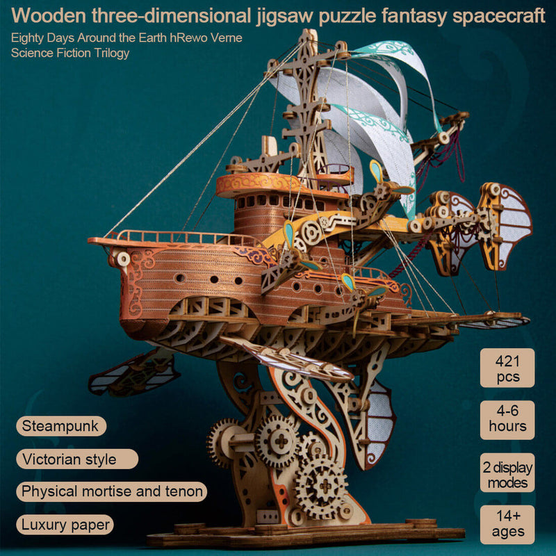 421PCS Steampunk Victorian Fantasy Spaceship Wooden Puzzle Toy - stirlingkit