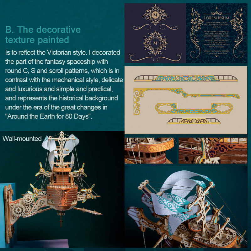 421PCS Steampunk Victorian Fantasy Spaceship Wooden Puzzle Toy - stirlingkit