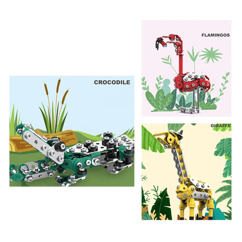499PCS DIY Metal Assembly Model Set Educational Toy (Flamingo + Giraffe + Crocodile) - stirlingkit
